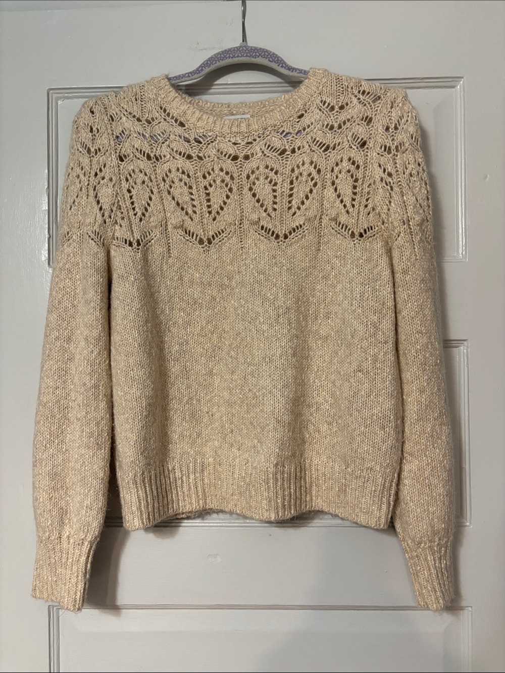 J. Crew Cream Crochet Yoke Crewneck Sweater